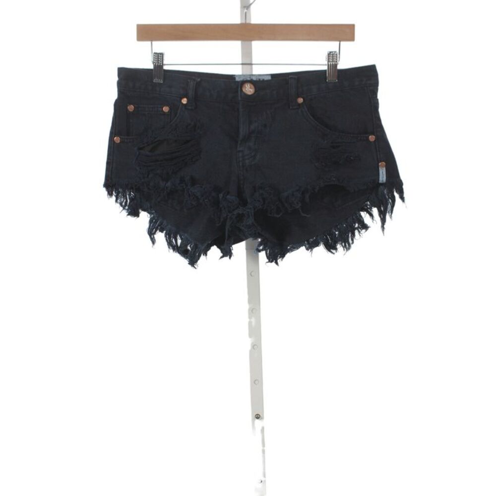 One by One Teaspoon Womens Cut-Off Black Cotton Distressed Shorts Size 28